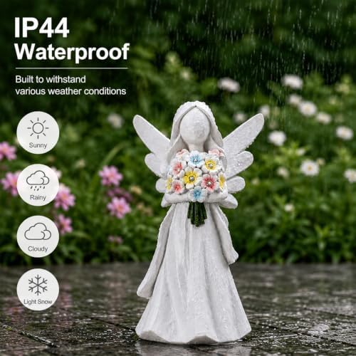 Goodeco Solar Angel Statue with Bouquet LED Light Garden Decor
