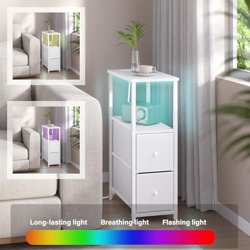 TUTOTAK Narrow LED End Table with Charging Station, Skinny Side Table