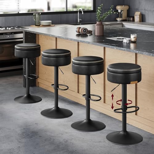 VASAGLE 360° Swivel Bar Stools Set of 4, Height Adjustable, with Storage