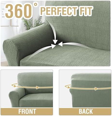 H.VERSAILTEX Jacquard Sofa Slipcover with Waterproof Seat Furniture Protector 1 Piece Stretch Sofa Covers with Elastic Bottom for Kids, Pets, Dog(Armchair, Sea Grass)