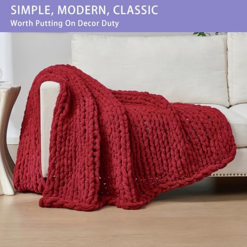 Bigacogo Chunky Knit Throw Blanket for Couch, 40x60 inches, Red