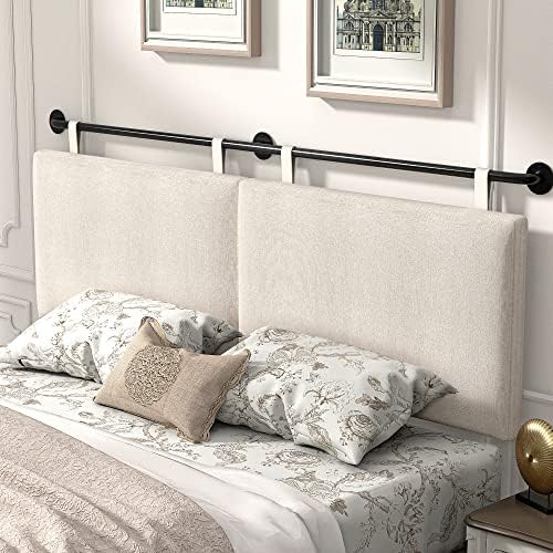 Headboard for King Size Bed, Wall Mounted Headboard with Fine Linen Upholstery and Button Tufting, Adjustable Heigh Head Board for Bedroom (Beige, King)
