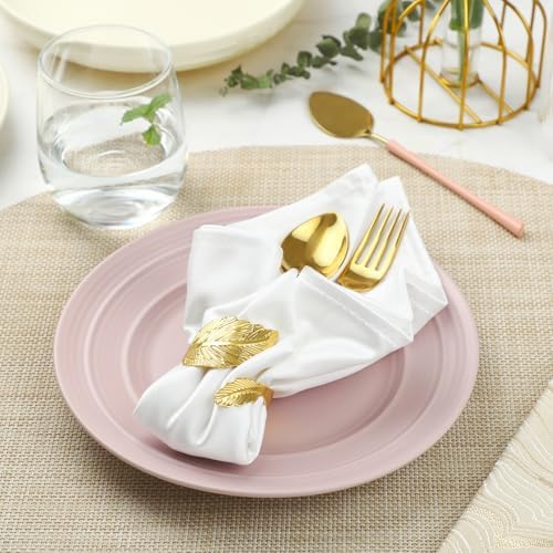 Gold Napkin Rings Set of 12, Solid Metal Laurel Leaf Table Decor