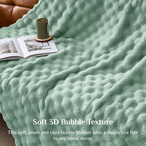 BEDELITE Sage Green 3D Fleece Bubble Throw Blanket for Couch, 50x60 Inches