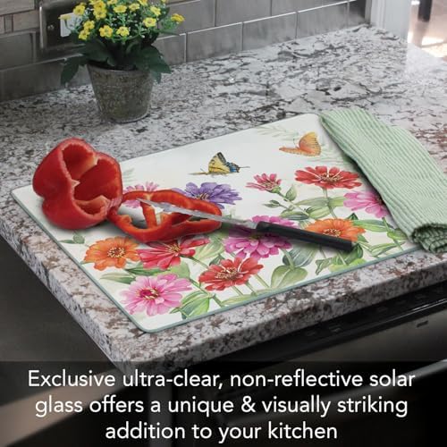 CounterArt Zinnias & Butterflies 3mm Tempered Glass Cutting Board