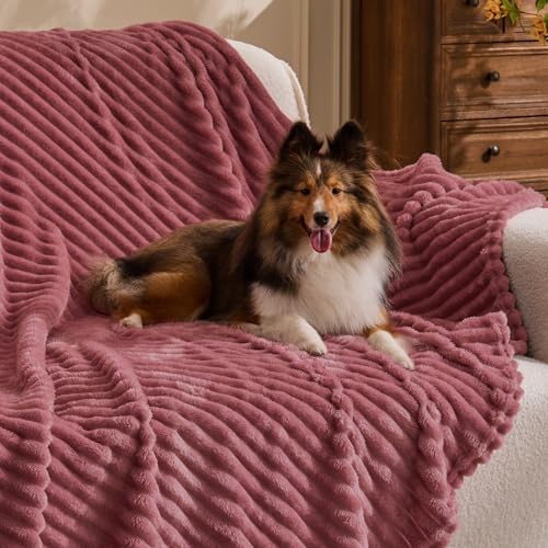 BEDELITE 3D Ribbed Brick Dust Fleece Twin Blanket for Couch, 60x80 Inch