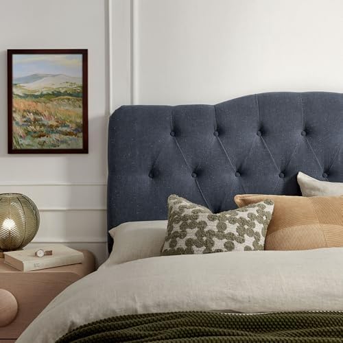 Modway Annabel Premium Linen Blend King Headboard in Denim - Soft Fabric Headboard Only with Diamond Button Tufting and 7 Height-Adjustable Positions