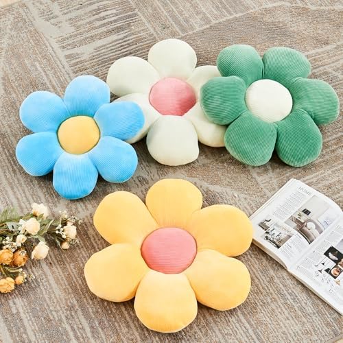 Kcvvcr White Pink Flower Pillow, 19.6" Cute Flower Shaped Floor Pillow, Aesthetic Floral Plush Daisy Decorative Throw Pillows for Bed Sofa Couch