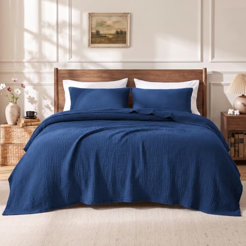 Love's cabin 100% Cotton Muslin Blanket King Size for Bed, Dark Blue