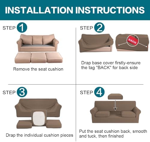 Turquoize 4 Piece Sofa Covers for 3 Cushion Couch Sofa Slipcover Soft Couch Cover for Dogs Washable Furniture Cover with 3 Individual Large Cushion Covers Feature Fabric (Large Sofa, Macchiato)