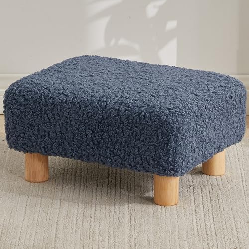 Small Foot Stool Ottoman, Sherpa Footstool Ottoman Foot Rest for Couch, Rectangle Footstools and Ottomans Small for Living Room, Entryway and Bedroom (Navy Blue)