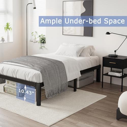 Hunlostten 12" Heavy Duty Twin Bed Frame No Box Spring Needed, Metal Platform Bed Frame Twin with Round Corners, Easy Assembly, Noise Free, Black