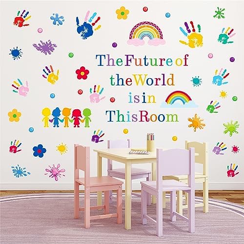 Inspirational Kids Classroom Wall Decals – The Future of the World Is in This Room Quote – Peel and Stick Vinyl Sticker for School, Nursery and Playroom Decor