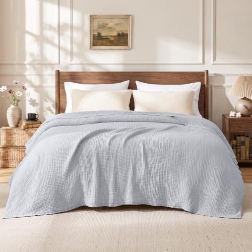 Love's cabin 100% Cotton Muslin Blanket King Size for Bed, Light Grey