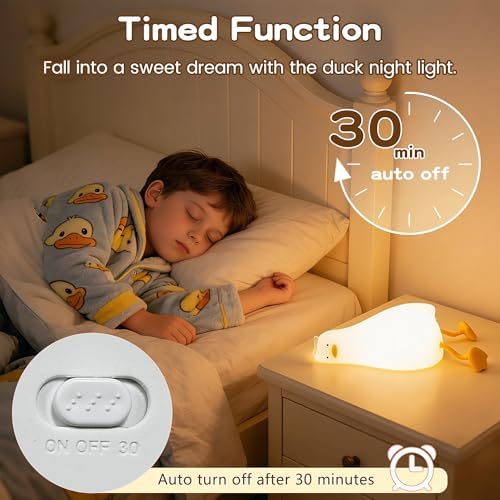 FAMIDUO Lying Flat Duck Night Light, Silicone Rechargeable Touch LED Lamp