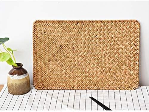 4 Pack Rectangular Woven Placemats, Natural Seagrass Place Mats, 17" x 12", Rattan Wicker Table Mats for Dining Table