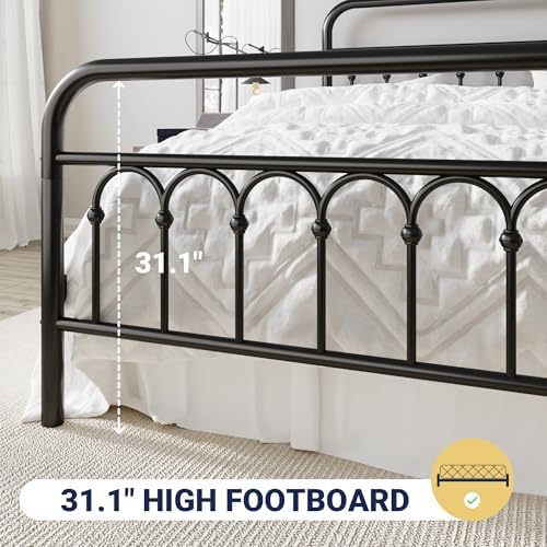Allewie Full Size Metal Platform Bed Frame with Headboard, Black