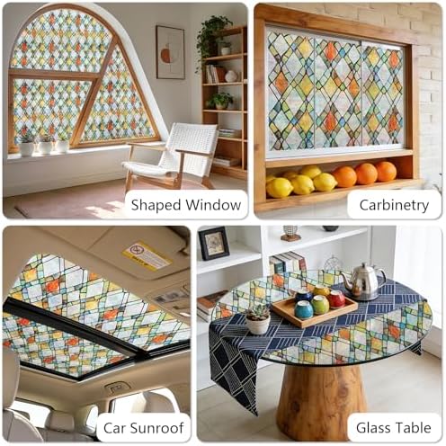 LEMON CLOUD Window Privacy Film, Rainbow Stained Glass Cling,11.8″ x 157.4″