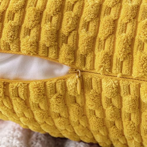 MIULEE Decorative Throw Pillow Covers 18x18 Yellow Textured Corduroy