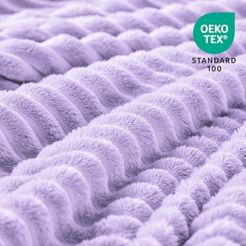 BEDELITE 3D Ribbed Pastel Lilac Fleece Twin Blanket for Couch, 60x80 Inch