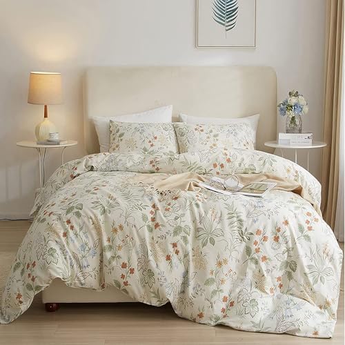 HighBuy Garden Floral Duvet Cover Twin Size Cotton Bedding Comforter Cover Set with Zipper Ties,Paisley Jacquard Floral Hotel Quality,1 Duvet Covers and 2 Pillowcases,Twin Bed Set