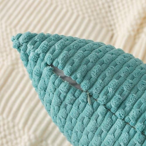Kevin Textile Soft Corduroy 20x20 Inch Pillow Covers 2 Pack, Aqua Green