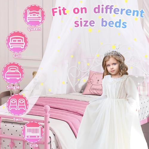 South to East White Bed Canopy for Girls with Glowing Stars, Gift for Girl