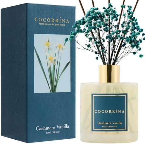 COCORRÍNA Reed Diffuser - Cashmere Vanilla 17 Fl.oz Reed Diffuser with 8 Sticks Scented Diffuser with Preserved Flowers for Bathroom Home Decor