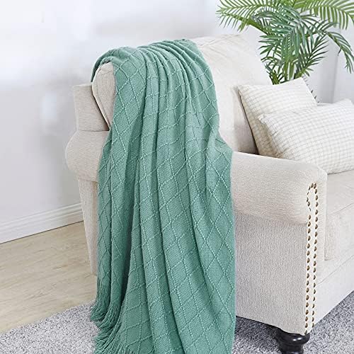 BOURINA Dark Cyan Throw Blanket 50x90 Inch Boho Knit Soft Throw Bed Blanket