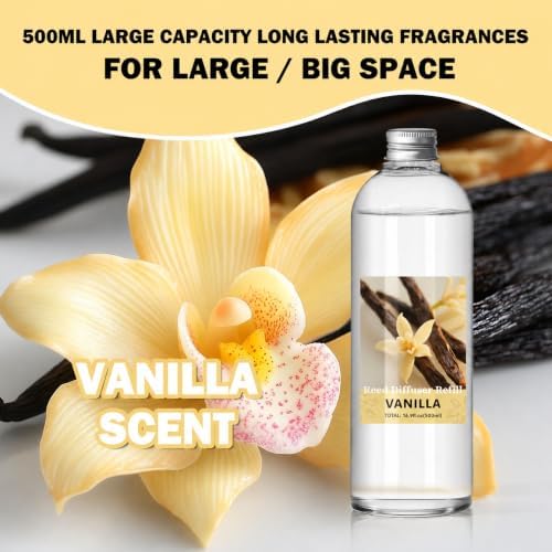 SCENTORINI Vanilla Diffuser Reed Diffuser Oil Refill, 16.9 FL OZ & 6 Sticks