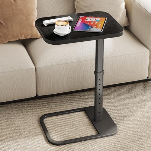 Kitstorack Upgraded TV Tray Table with Panel Lock, Adjustable Height & 90° Flip-Over Design, Sofa Arm End Side Table for Eating, Dinner, Snack, Laptop, Couch, Bed, Chair or Small Spaces, Black