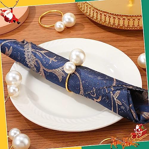 Sliner 100 Pcs Pearl Napkin Rings, Gold Table Napkin Holder Buckles for Dinning Table Setting Christmas Wedding Party Supplies