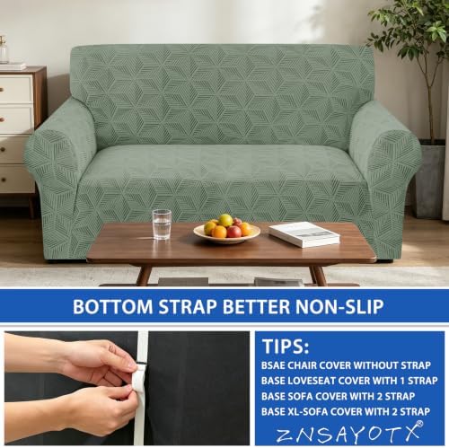 ZNSAYOTX Stretch Couch Cover, 1 Piece Sofa Covers for 2 Cushion Couch, Jacquard Loveseat Slipcovers with Elastic Bottom Thickened Furniture Protector for Dog Cat Pet (Medium, Army Green)