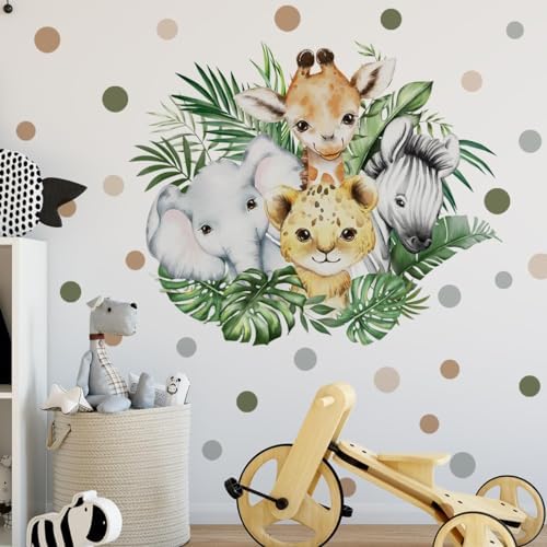 37.95x33.13 Inch Watercolor Jungle Animal Wall Decal Forest Animal Tiger Elephant Giraffe Zebra Wall Sticker Removable Safari Animal Wall Decal for Baby Nursery Playroom Bedroom Classroom Wall Decor