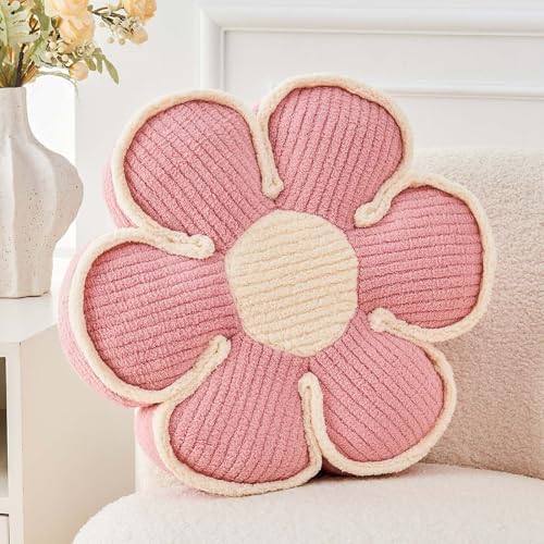 Kcvvcr Flower Pillow, Soft Flower Decorative Throw Pillow, Cute Daisy Flower Shaped Seating Floor Cushion Room Décor Plush Pillows for Sofa Couch Bed (13.7 Inch, Pink)