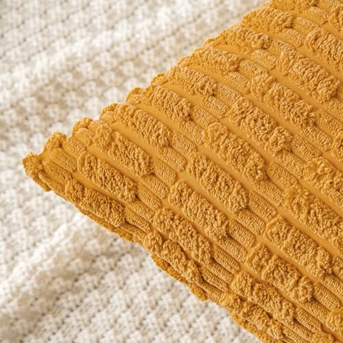 MIULEE Corduroy Decorative Throw Pillow Covers 18x18 Gold Yellow Pack of 2