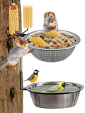 8.5" Squirrel and Bird Feeder Combo for Outside Tree/Fence, Removable Metal Bowl Feeder with Drainage Holes, Adding 1 for Squirrel Watering or Bird Bath/Swim, Sturdy Easy Clean Feeders for Outdoor
