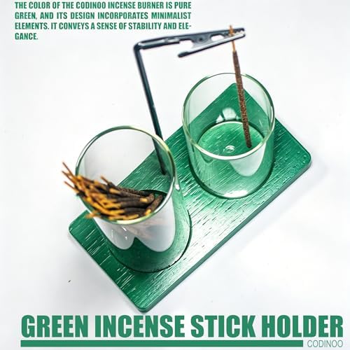 2 in 1 Incense Holder for Sticks Incense Burner Holder with Storage,Glass Upside Down Incense Holder for Sticks with Glass Ash Catcher for Meditation Yoga Spa Room Home Decor[Green]