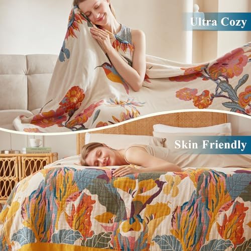 Boho Throw Blanket - Cotton Lightweight Bed Throws 90"x108" Fall