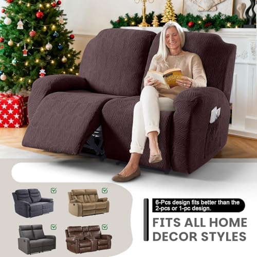 VANSOFY Stretch Recliner Loveseat Cover, 6-Pieces Slipcover, 2 Seat,Dark Coffee