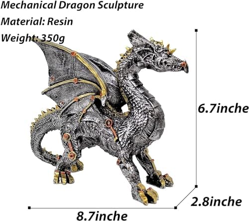 Dragon Statue and Carved Sculpture Mechanical Punk Style Dragon Statue Animal Statue Steampunk Modern Home Decor Resin Statue for Coffee Table, Living Room, Entrance, Shelf Decor (Dragon)