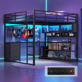 ADORNEVE Gaming Loft Bed Full Size with Desk, Arcylic RGB Hutch, Black