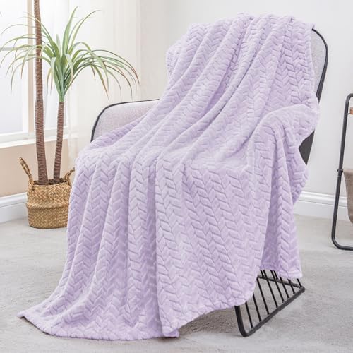 Exclusivo Mezcla Fleece Throw Blanket for Couch Sofa, 50”x70”, Lilac Purple