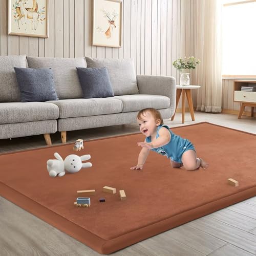 Baby Play Mat for Floor Nursery Muscle Mat Area Rug Playroom Rug 79x79" Elastic Foam 1.3" Thick Crawling Mat for Babies,Toddlers(Brick Red)