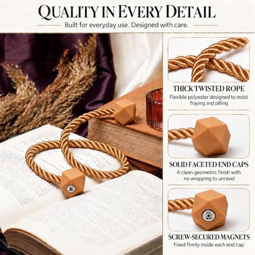 NazTur Magnetic Curtain Tiebacks, Curtain Ties, No-Drill Holdbacks (2 Pack)