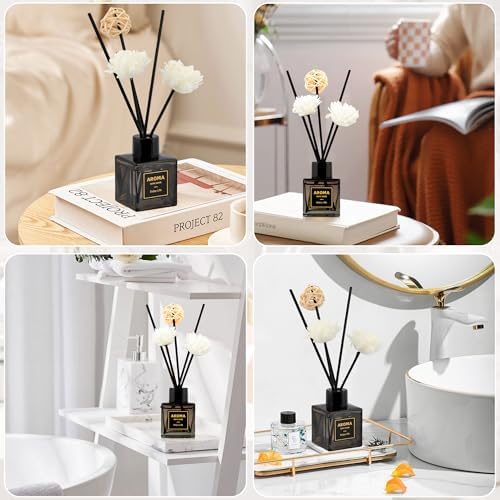 Black Glass Bottle Scent Diffuser, 1.7 oz Reed Diffuser with Sticks, Home Fragrance for Bookshelf, Bedroom Vanity, Office Desk & Bathroom Decor, Air Freshener for Aesthetic Room Decor