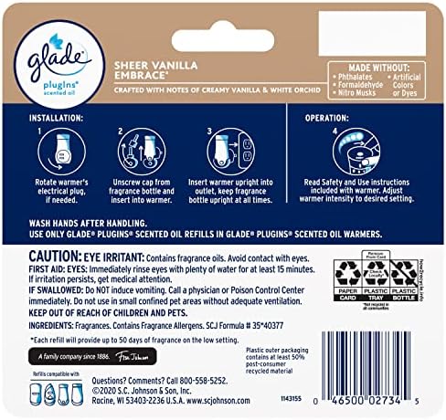 Glade PlugIns Air Freshener Refills, Sheer Vanilla Embrace, 5 Count