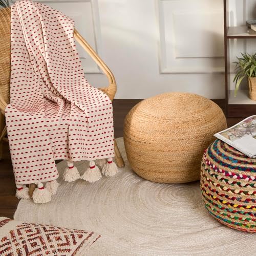 · REDEARTH · Jute Circular Pouf Ottoman Foot Stool - Jute Natural, Set of 2