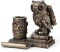 Veronese Design 5 1/4 Inch Steampunk Owl Cell Phone Holder Pen Holder Resin Sculpture Bronze Finish Statue Desk Stand Home Decor Aviation Bird Animal Gift
