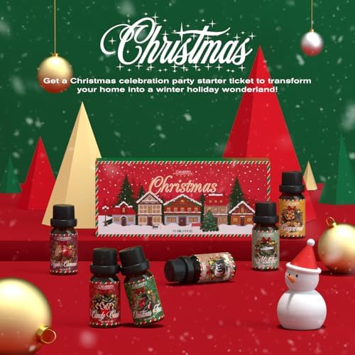SALUBRITO Christmas Fragrance Oils Set, Winter Essential Oils for Diffuser, Candle Making, Scented Oils Gift - Candy Cane, Christmas Tree, Christmas Pudding, Apple Cinnamon, Gingerbread, Mistletoe